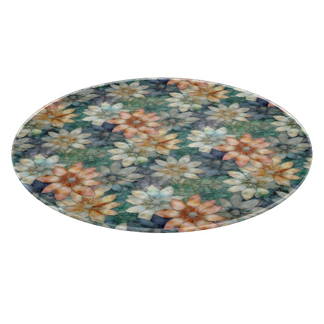 Planche À Découper Pêche Blanc Bleu Vert Floral (Coin)