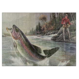 Planche À Découper Pêcheur vintage de truite arc-en-ciel Pêche du poi