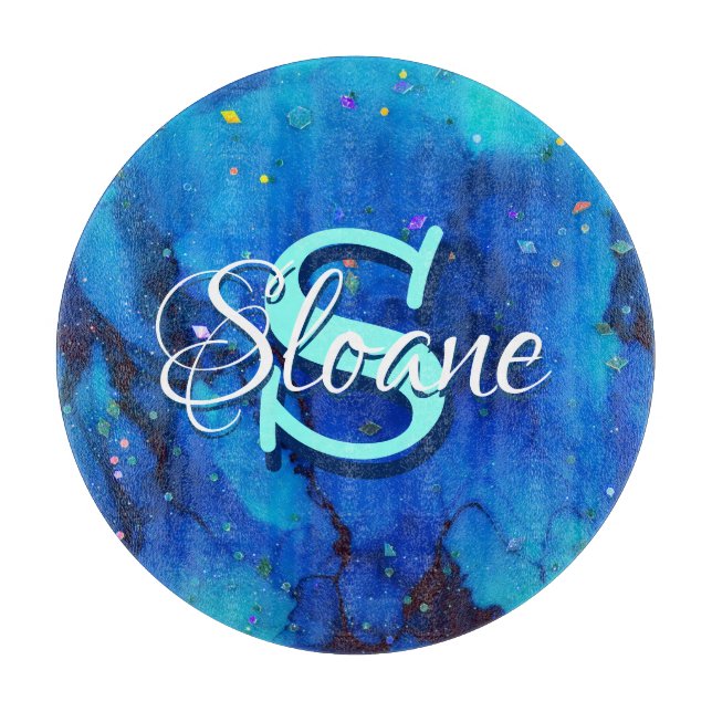 Planche À Découper Peinture à l'encre d'alcool sous-marine bleu profo (Devant)