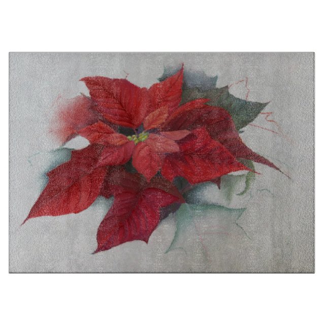 Planche À Découper Peinture à l'huile de Noël de poinsettia (Devant)