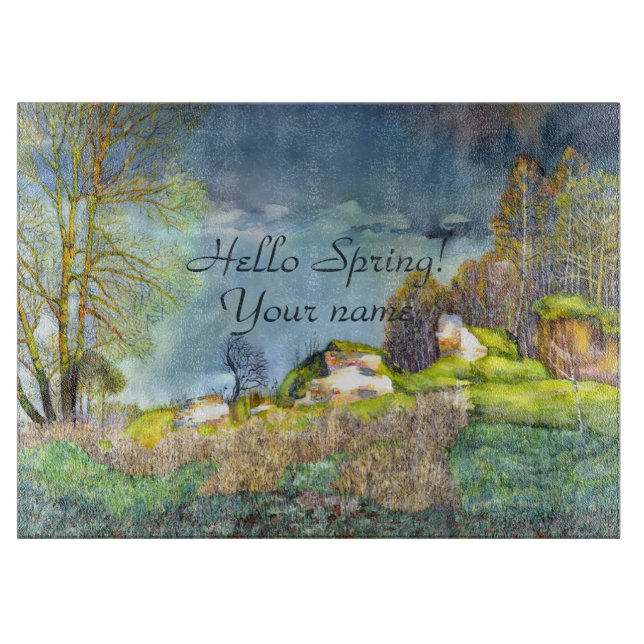 Planche À Découper Peinture à orage de printemps Aquarelle (Devant)