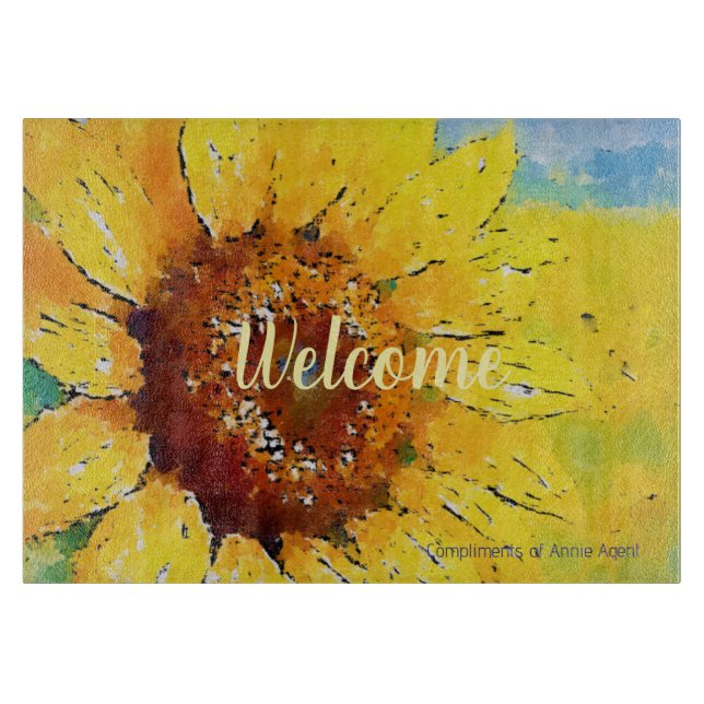 Planche À Découper Peinture aquarelle tournesol (Devant)