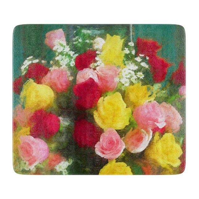 Planche À Découper Peinture Bouquet Rose - Jolie Art Fleur Originale (Devant)