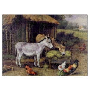 Planche À Découper Peinture d'animaux de ferme de poulet d'ânes