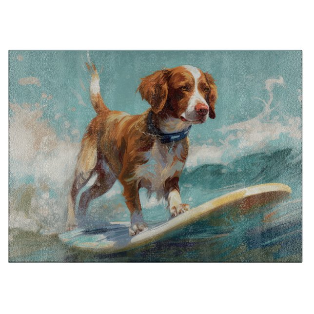 Planche À Découper Peinture de Brittany Spaniel faisant du surf sur l (Devant)