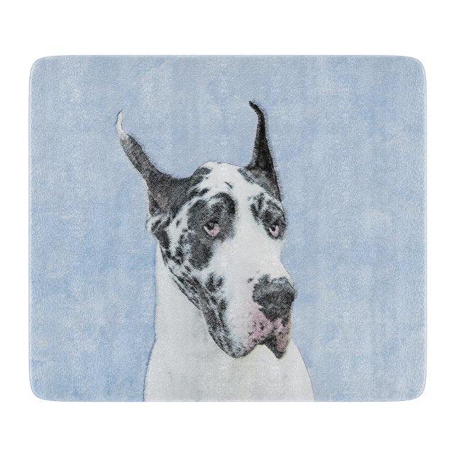 Planche À Découper Peinture de Great Dane (Arlequin) - Art original d (Devant)