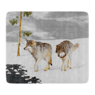 Planche À Découper Peinture de loups dans la neige - Art original de 