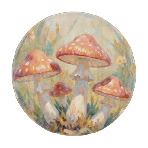 Planche À Découper Peinture de Prairie aux Champignons Rouges Fantais