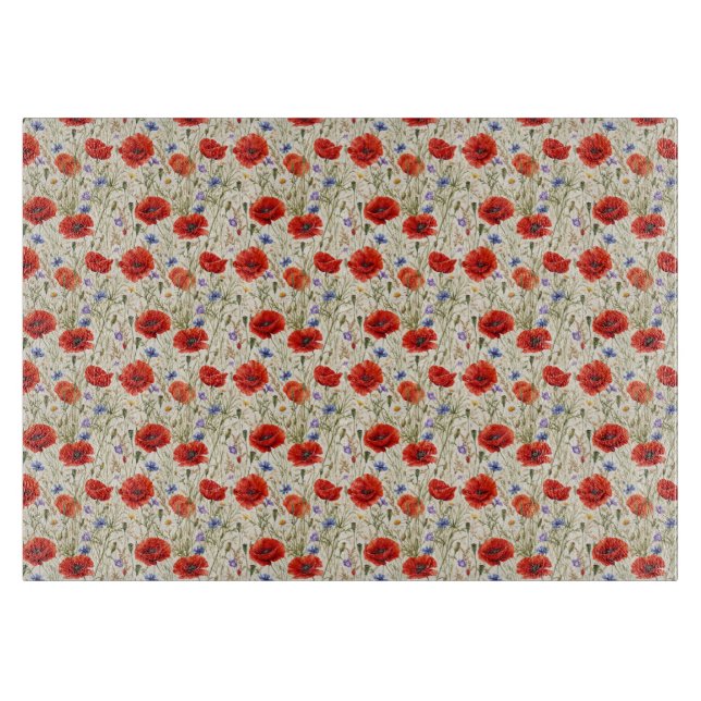 Planche À Découper Peinture de Prairie aux Coquelicots (Devant)