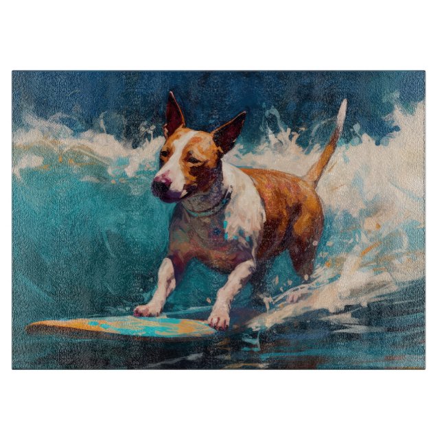 Planche À Découper Peinture de surf de plage de Bull Terrier (Devant)