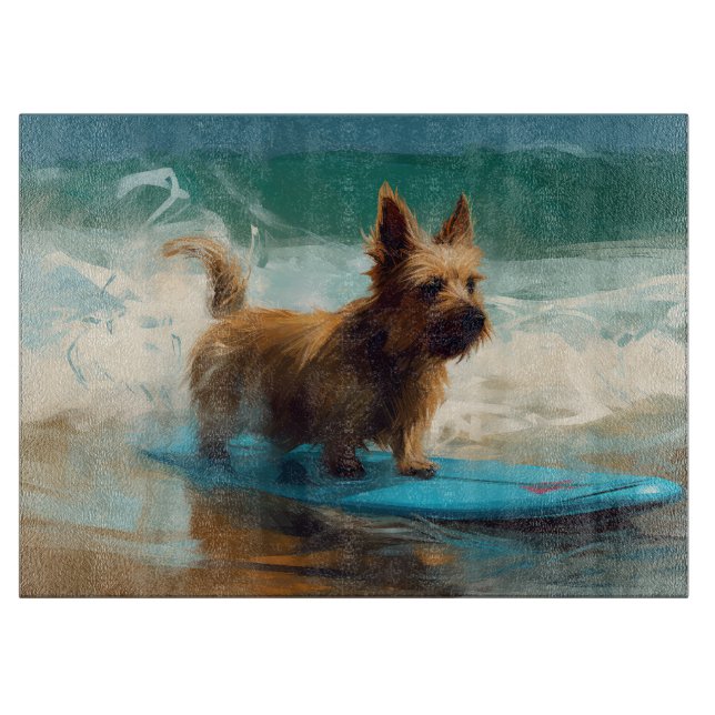Planche À Découper Peinture de surf de plage de Terrier australien (Devant)