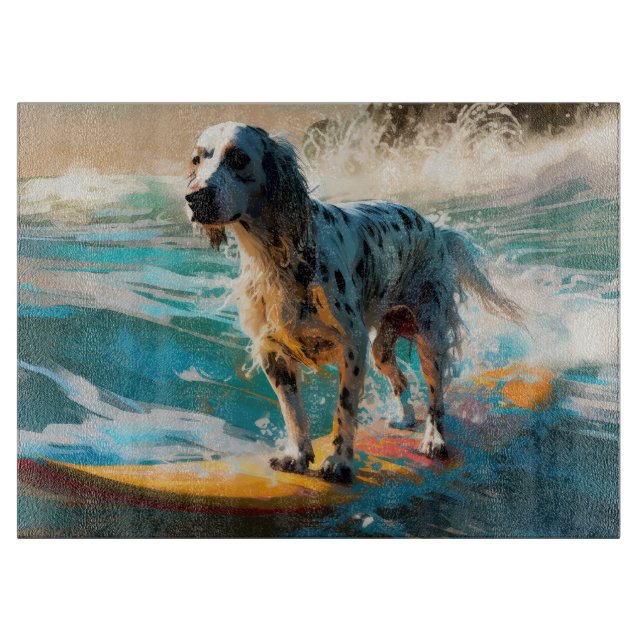 Planche À Découper Peinture de Surf sur la Plage avec Setter Anglais (Devant)