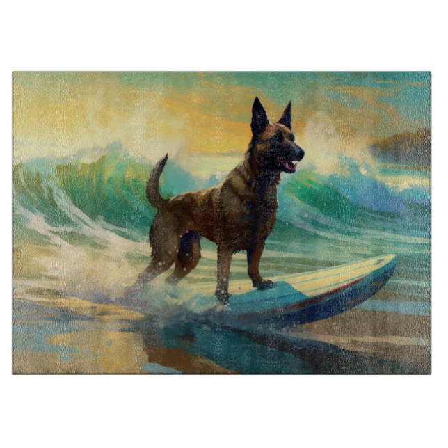 Planche À Découper Peinture de Surf sur Plage Malinois Belge (Devant)