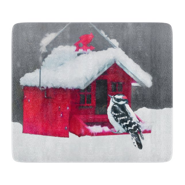 Planche À Découper Peinture Downy Woodpecker - Art original pour oise (Devant)