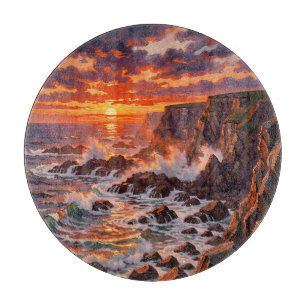 Planche À Découper Peinture dramatique des falaises au coucher du sol