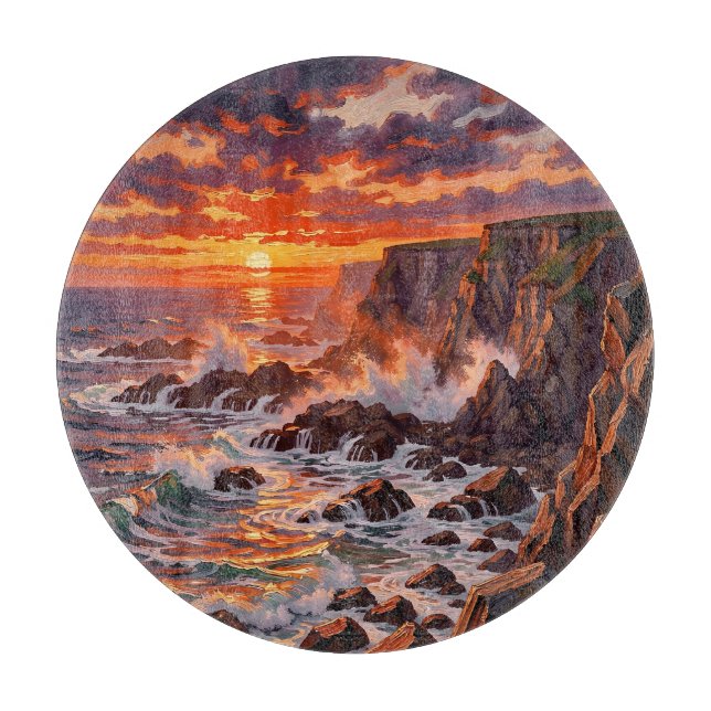 Planche À Découper Peinture dramatique des falaises au coucher du sol (Devant)