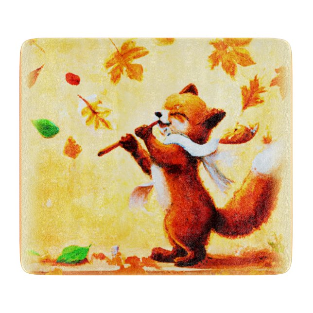 Planche À Découper Peinture d'un heureux Renard Rouge chantant. Comma (Devant)