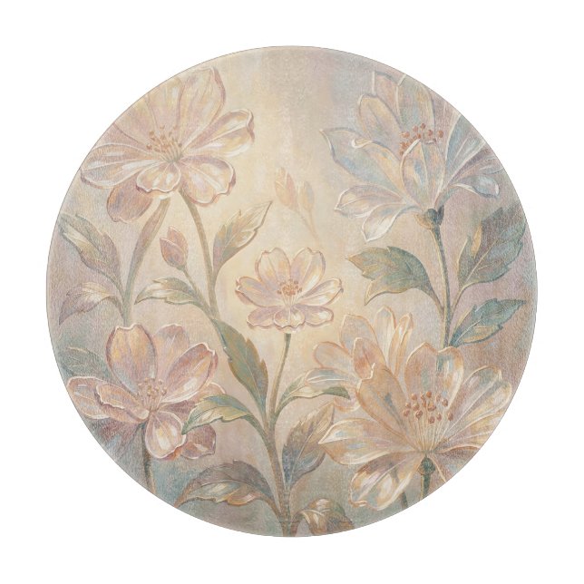 Planche À Découper Peinture florale aux pastels doux en fleurs (Devant)