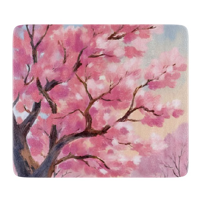 Planche À Découper Peinture florale rose de cerisiers en fleurs (Devant)