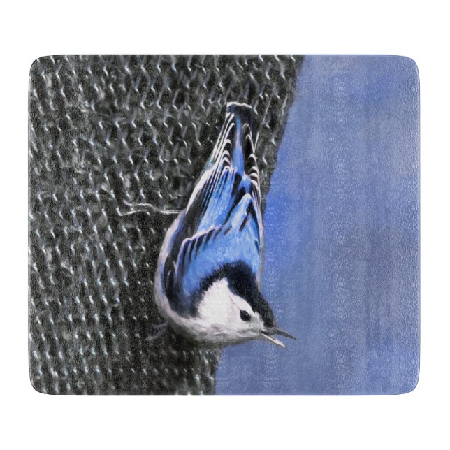 Planche À Découper Peinture Nuthatch à poitrine blanche Art original (Devant)