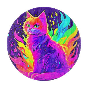 Planche À Découper Peinture vibrante de chat prise en flammes