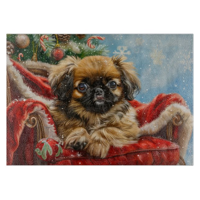 Planche À Découper Pékinois Noël Festif (Devant)