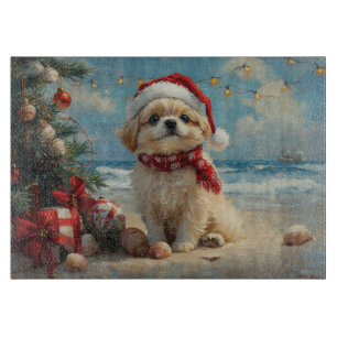 Planche À Découper Pékinois Noël Vintage Plage