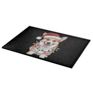 Planche À Découper Pembroke Welsh Corgi Père Noël Lumières de l'arbre