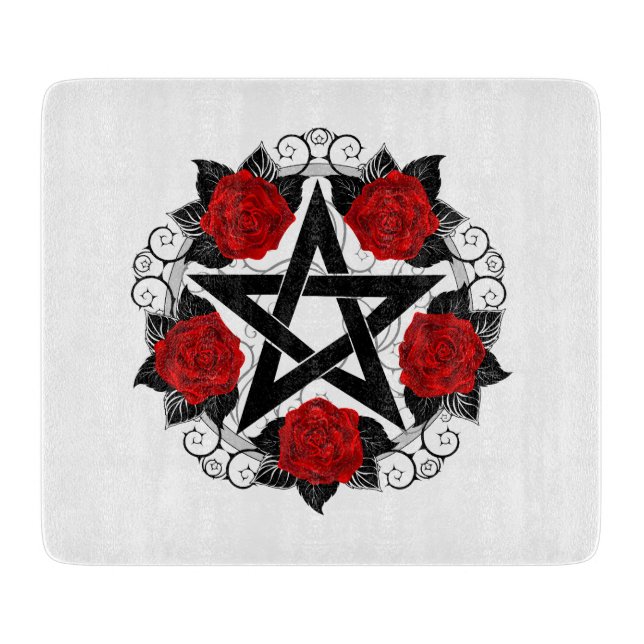 Planche À Découper Pentagramme avec roses rouges (Devant)