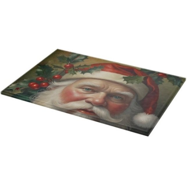 Planche À Découper Père Noël avec gui (Glass Cutting Board – 5 different sizes. 100% food safe.  tempered glass Non-skid rubber feet. 

)