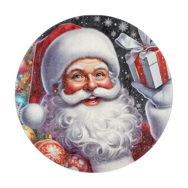 Planche À Découper Père Noël classique avec présent & ornements (Devant)