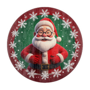 Planche À Découper Père Noël joyeux entouré de flocons de neige