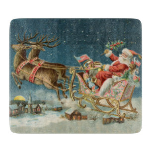Planche À Découper Père Noël Noël Traîneau Antique Renne