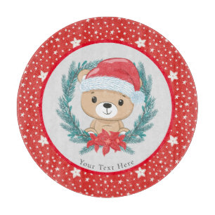 Planche À Découper Père Noël Teddy Red et White Stars Joyeux Noël
