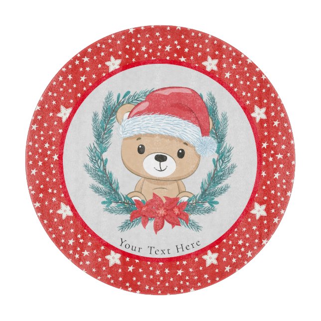 Planche À Découper Père Noël Teddy Red et White Stars Joyeux Noël (Devant)