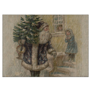 Planche À Découper Père Noël Vintage Neige Arbre de Noël