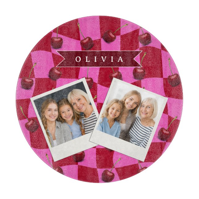 Planche À Découper Personalized Cherry Gingham Retro Custom Name (Devant)