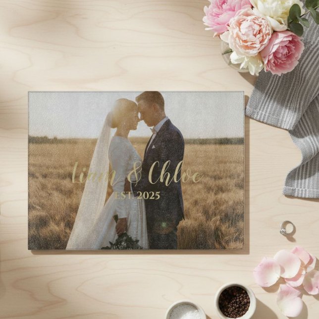 Planche À Découper Personalized Rustic Wedding Photo Custom Names  (Créateur téléchargé)