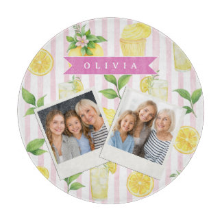 Planche À Découper Personalized Watercolor Lemonade Cupcake Stripe