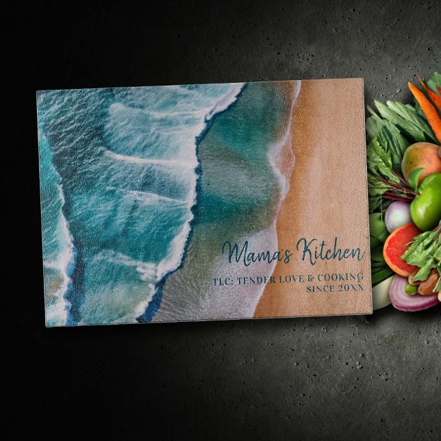Planche À Découper Personnalisé Maman Cadeau Tender Love TLC Ocean Wa (mom cutting board personalized gift christmas birthday mothers day ocean waves beach elegant decor)