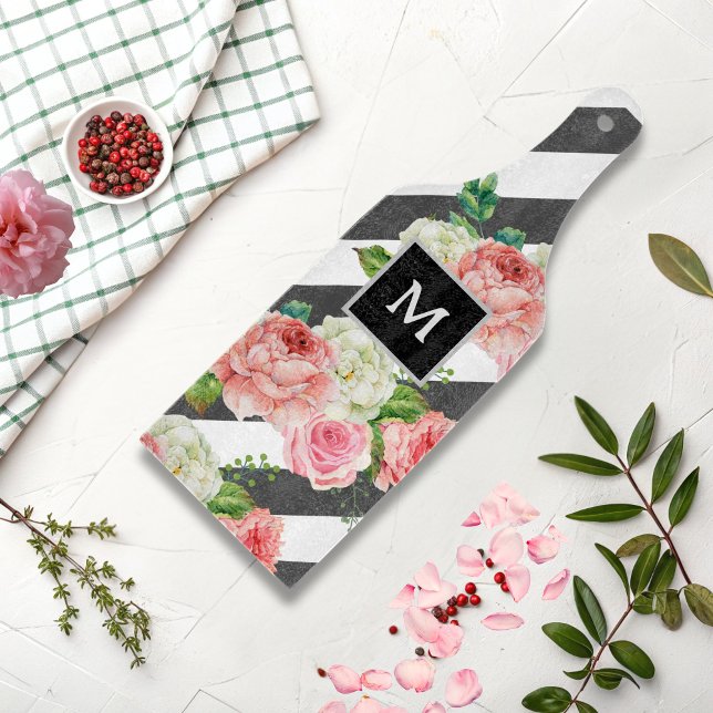 Planche À Découper Personnalisé Moderne Floral Monogramme Kitchen Cad (Créateur téléchargé)
