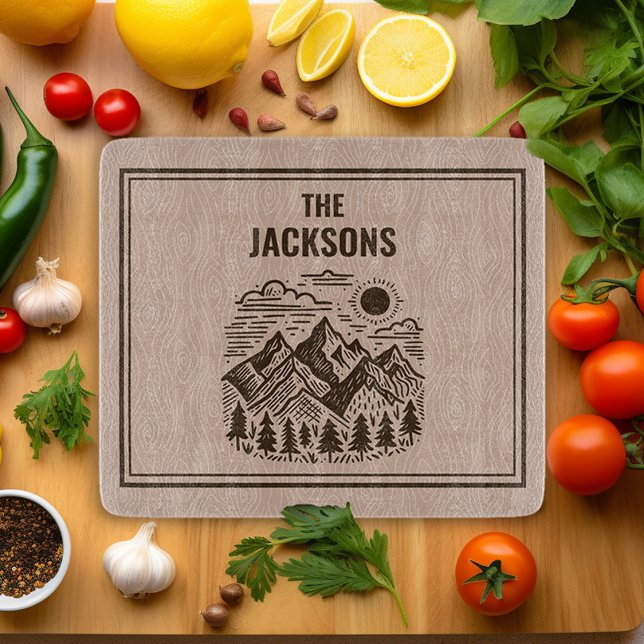 Planche À Découper Personnalisé Montagne Moderne Rustique (Modern Mountains Kitchen Cuttingboard)