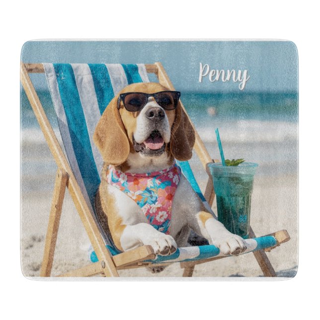Planche à découper personnalisée Beagle relaxante (Devant)