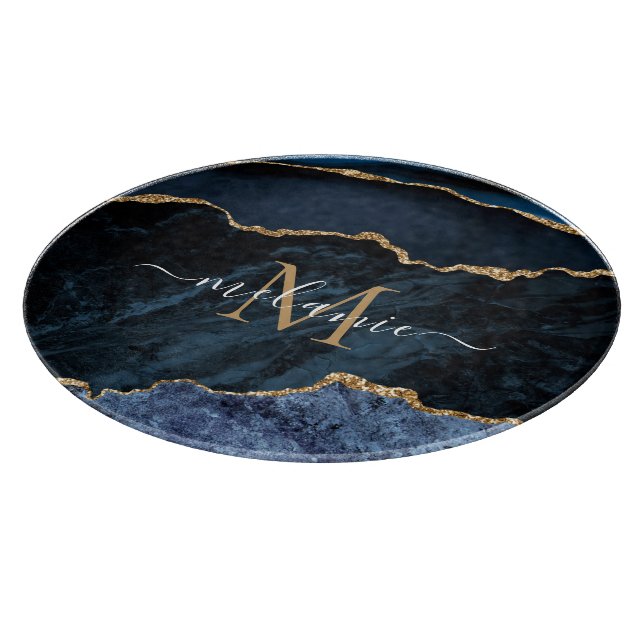 Planche à découper personnalisée Navy Blue Gold (Coin)