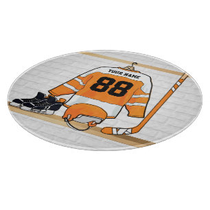 Planche À Découper Personnalized orange et blanc hockey Jersey