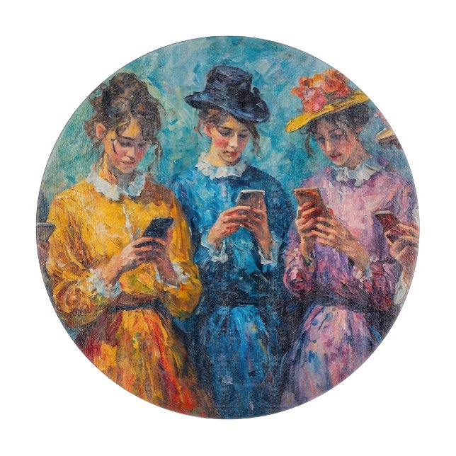 Planche À Découper Personnes du 19e siècle utilisant des smartphones (Devant)