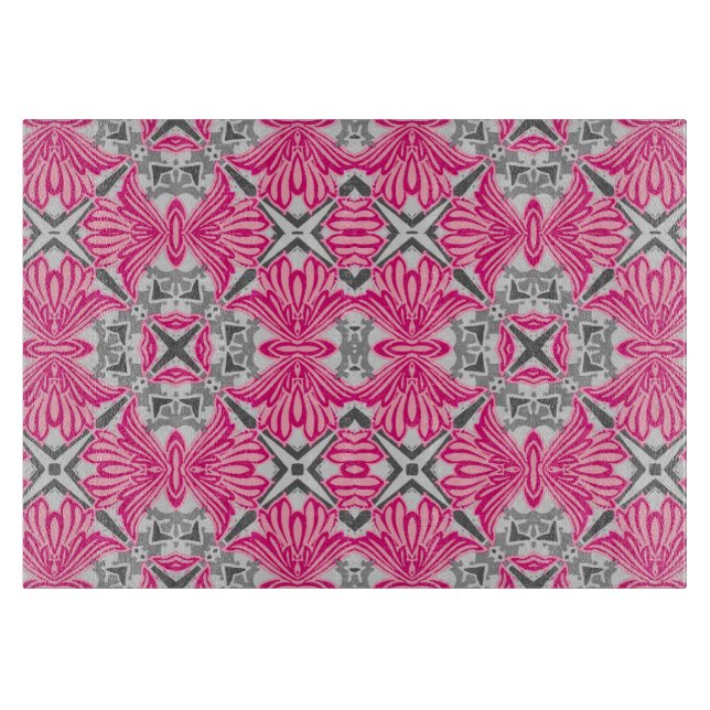 Planche À Découper Pétales de fleurs Abstraites Fuchsia rose et gris (Devant)