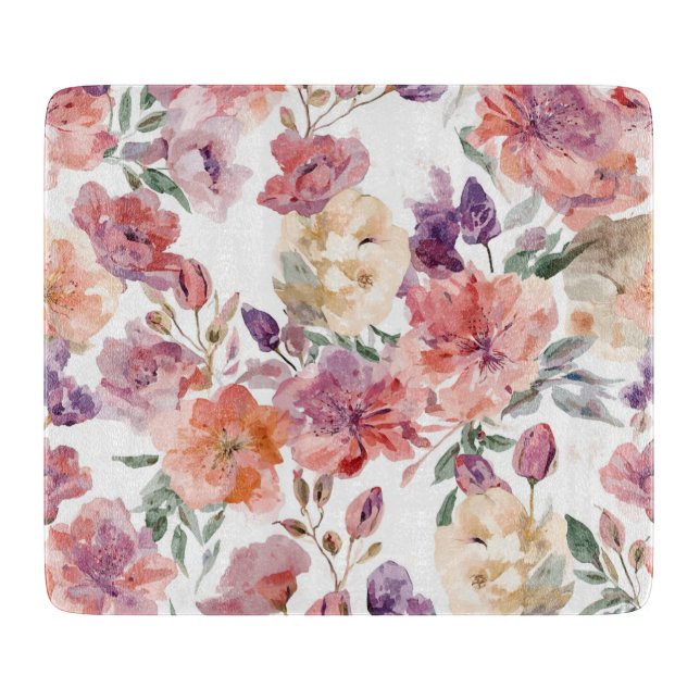 Planche À Découper Pétales de pêche Fleurs à l'aquarelle Botanique Fl (Devant)