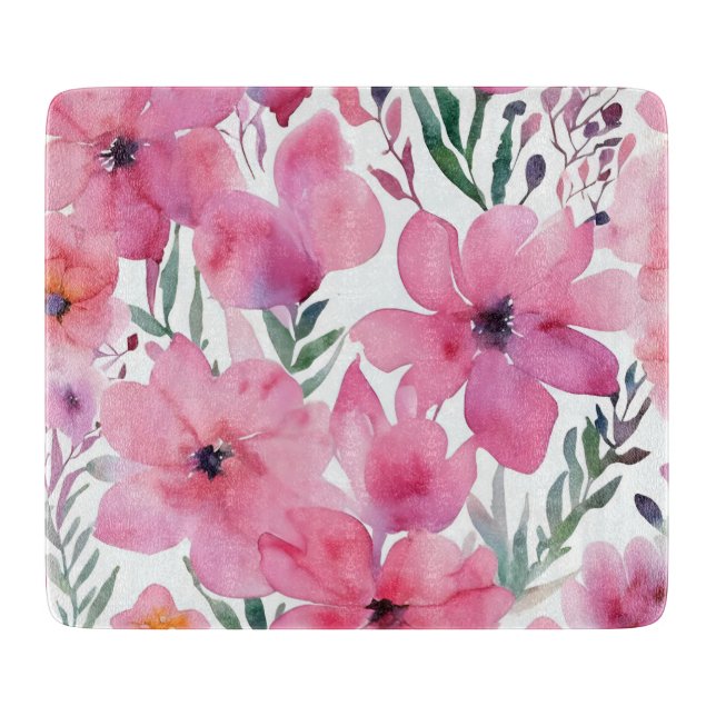 Planche À Découper Pétales roses | Fleurs peintes à l'aquarelle flora (Devant)