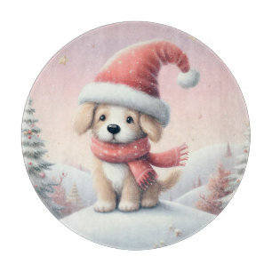 Planche À Découper Petit chiot de Noël en chapeau santa